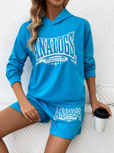 Letter Print Drop Shoulder Hoodie And Shorts Set